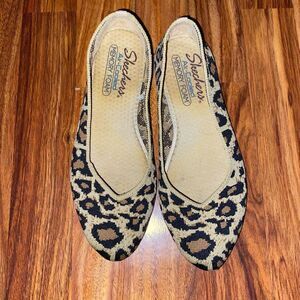 Skechers Leopard Print Knit Cleo Flats Womens Size 6.5